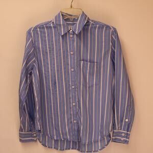 Madewell Button Front Blouse Blue  White Stripe Long Sleeve